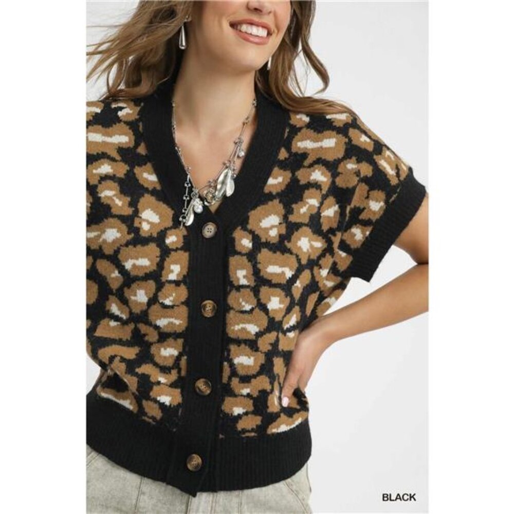 Umgee‎ Leopard Button Down Short Sleeve Cardigan … - image 5